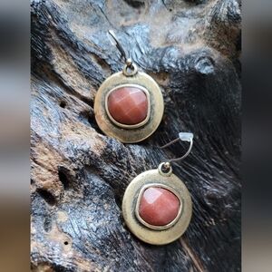 Lucky Brand Carnelian Faceted Gem and Brassy Dangle Earrings